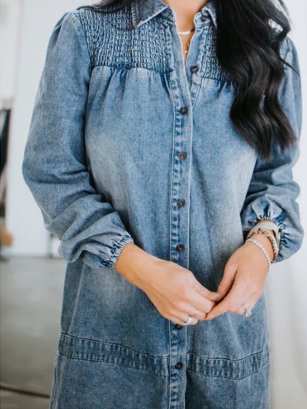 Classic Blue Denim Button-Front Women’s Dress